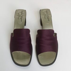 ROBERT CLERGERIE Wine Satin Mules